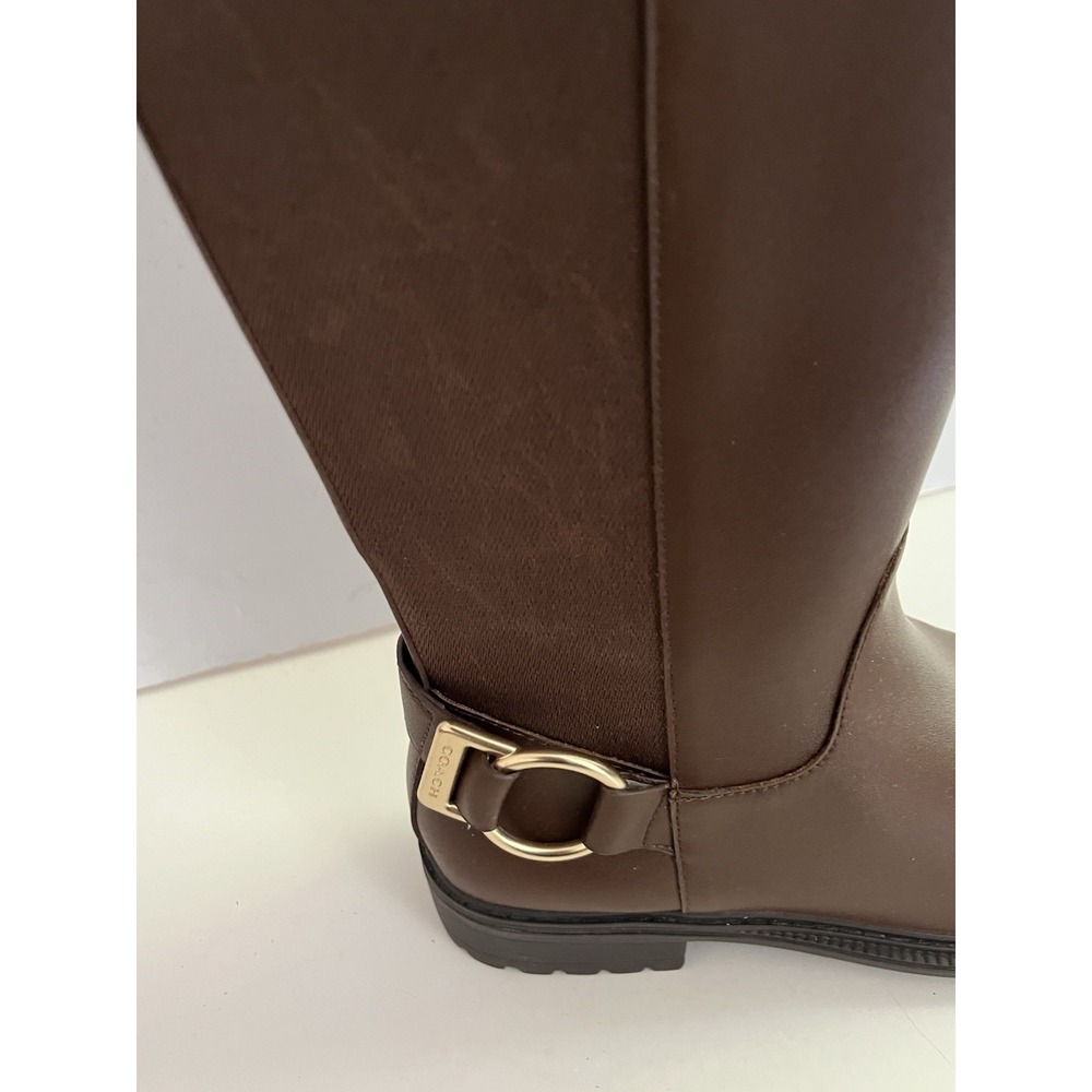 Coach Fitz Riding Boots Women's Size 5.5 B Brown Faux Leather Tall Boots Zip New - Picture 4 of 14